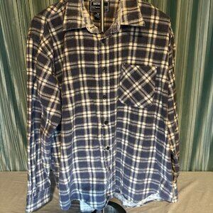 National Outfitters Men’s Flannel Shirt XL Blue White Plaid Long Sleeve Hippy